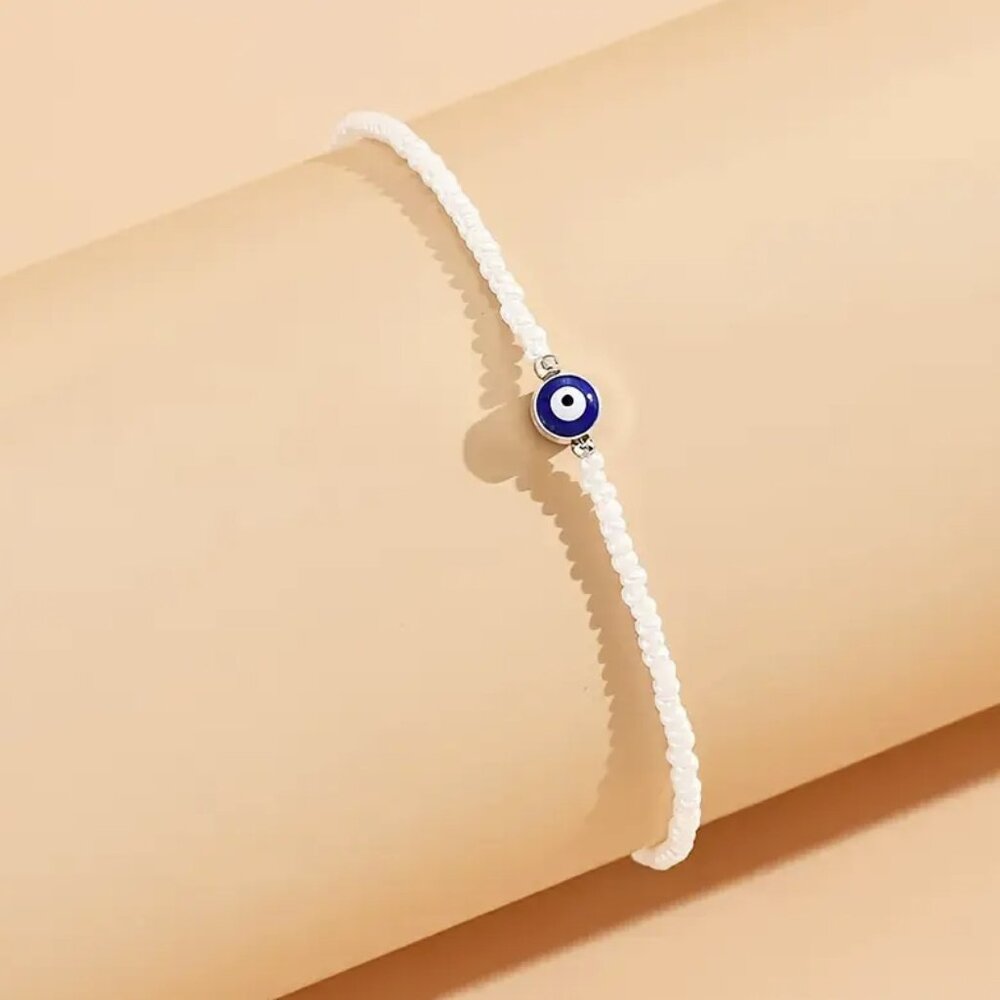Evil Eye Spiritual Protection Minimalist White Beaded Bracelet NEW - Picture 7 of 7